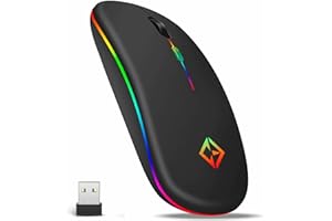 Combrite Wireless Optical Mouse Rechargeable, 2.4Ghz USB, Rainbow LED Light, Slim Design, Silent Keys With Comfort Rubber Scroll Wheel, Adjustable DPI, Plug And Play