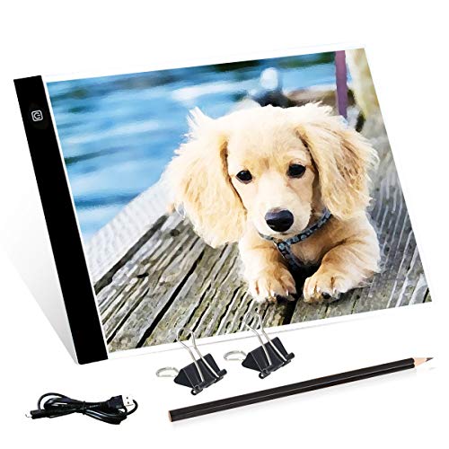 PullPritt A4 Mesas de luz Lightpad Tablero de Dibujo Ultra Delgado Caja de Luz con Brillo Ajustable para Dibujo,Artista,Animación,Bosquejo (A4-F Control de brillo continuo)