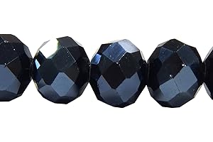 PERLIN Cuentas checas de cristal de Bohemia facetadas y redondas, tamaños de 4/6/8/10 mm, colores a elegir (negro metalizado), 8 x 6 mm
