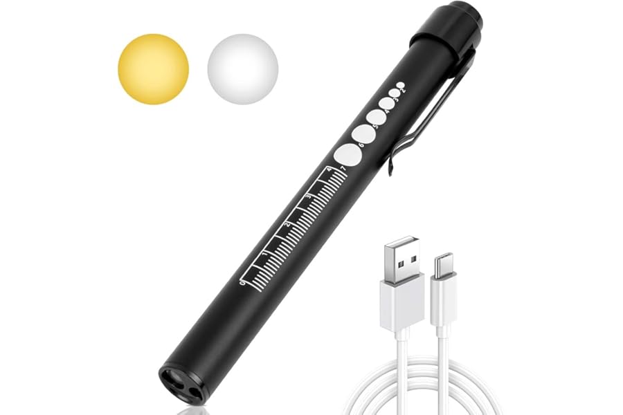 Flintronic Diagnostic Medical Penlight, Rechargeable LED Pen Torch with Pupil Gauge and Clip, First Aid Pupil Gauge Doctors Nurses Medical Pen Light Medical Equipment (With Type-C Charging Cable)