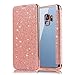 Produktbild Galaxy S9 Plus Hülle,KunyFond Ledertasche Flip Case Schutzhülle Brieftasche im BookStyle,Retro Bling Shiny Glänzend Glitzer Glitter Pailletten PU Leder Hülle Flip Handytasche Kunstleder Lederhülle Folio PU Leather Wallet Case Klapp Cover Schutz Lederhülle Handyhülle Schale Bumper Dünn TPU Back Rückseite Tasche Ständer Etui mit Standfunktion Karteneinschub und Magnetverschluß Anti-Scratch Shell Etui Pouch Flip Case Cover für Samsung Galaxy S9 Plus,Roségold