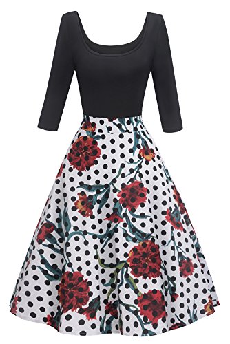 MisShow Robe Femme Gala Robe de Soirée Femme Mi Longue Mariage Manche 3/4 Style Vintage Rétro Swing Pin up 2XL