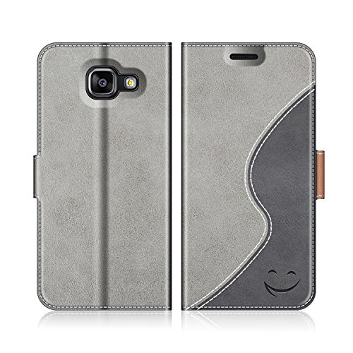 Mobesv Smiley Custodia in Pelle / Portafoglio Cover per Samsung Galaxy A3 2016, Grigio/Nero