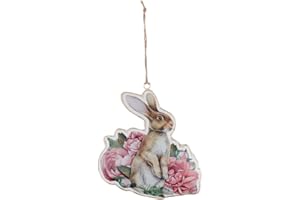 Blanc Mariclò Decoro Coniglietto con Rose da Appendere alla Ghirlanda, addobbo Pasquale in Metallo CORELLI Collection 15x12 cm