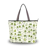 ALAZA Hombro Bolsa de Asas Divertida de la Rana de Dibujos Animados Doodle Bolso Grande