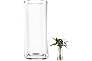 ‎TSKDKIT TSKDKIT Glas Blumenvase Modern Zylinder Vase, Handgemacht Kristall Vasen 40cm Hoch, Kerzenhalter Glas Blumenblume Pflanzenbehälter für Home Office Dekor, Tischdeko, Geburtstagsgeschenk