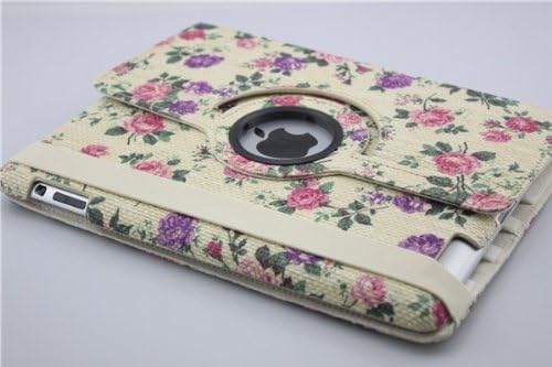 NineSeas 360 Degree Rotating Stand Premium Folio Case/Flip Smart Cover for Apple ipad II/ipad III/ipad IIII(ipad2/3/4)Tablet with Flowers Pattern &amp;Elastic Hand Strap(Automatically Wake/Sleep Function) Retail Package Purple