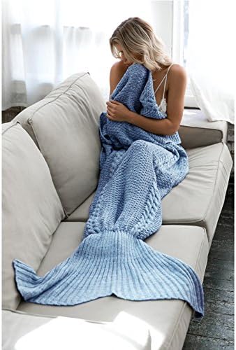 Mermaid Blanket, TOP QUALITY, AMAZING VALUE, Knitted Tail for Adults in Blue, Mermaid Blanket by Under The Sea I Mermaid Tail Blanket I Bedding &amp; Blankets I (180cmx90cm, Adult Size, Coral Blue/Light Blue