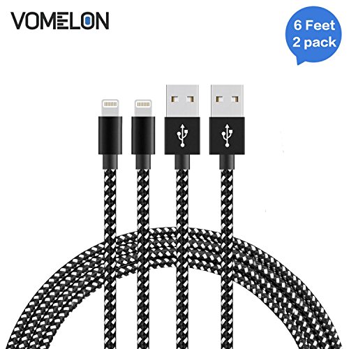 Preisvergleich Produktbild iPhone Ladekabel Lightning Kabel, [6FT-2Pack] Nylon geflochtene extra lange Verwicklung frei Kabel Hochgeschwindigkeits-Ladegerät für iPhone 7 / 7 Plus / 6S / 6 Plus, SE / 5S / 5, iPad, iPod Nano 7-[Schwarz + weiß]