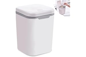 HOMURY - Stołowy kosz na śmieci z pokrywką – mały kosz na śmieci, na biurko, mini słodki kosz na śmieci, mały kosz na śmieci do kuchni, sypialni, łazienki, na biurko (12 x 12 x 16,5 cm, biały)