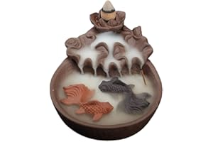 XUDREZ Bruciatore di incenso di riflusso con Cono di incenso del riflusso di 20pcs, bruciatore Domestico del Supporto del Cono di incenso del riflusso di Ceramica (Due Pesci)