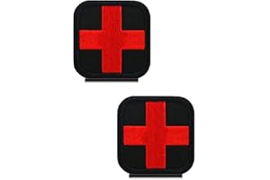 ZCKETO 2 Stück Medic Kreuz Schwarz Kreuz Moral Bestickter Aufnäher mit Haken - Taktisch Medizinisch Patch, Rot für Taktische Rucksäcke, Medizinische Taschen, Erste-Hilfe-Kits, Outdoor-Abenteuer-Kits