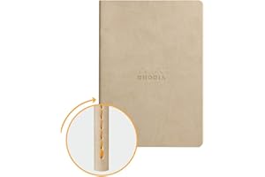 RHODIA 116455C - Carnet Souple Piqûre Textile Beige - A5 14,8 x 21 cm - Pointillés Dot - 64 pages - Papier Clairefontaine Ivoire 90 g/m² - Couverture Simili Cuir - Collection Rhodiarama