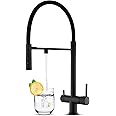 KEOKBON 3 Way Tap with Magnetic 2 Functions 360° Swivel Extendable Spout, 3 in 1 Kitchen Sink Mixer Tap for Water Filter, Triflow Kitchen Tap Drinking Water tap with 2 Handles, Black