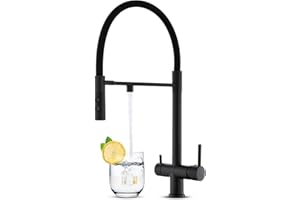 KEOKBON 3 Way Tap with Magnetic 2 Functions 360° Swivel Extendable Spout, 3 in 1 Kitchen Sink Mixer Tap for Water Filter, Triflow Kitchen Tap Drinking Water tap with 2 Handles, Black