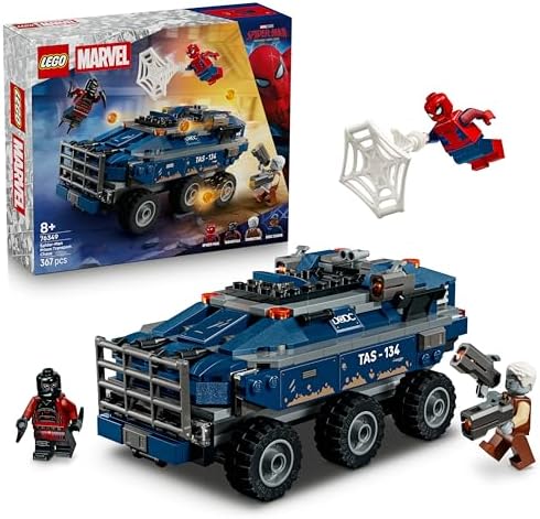LEGO | Marvel Spider-Man: Inseguimento del Trasportatore di Detenuti - Giocattolo da Supereroi con Macchina Blindata e 4 Minifigure tra cui Lapide e Tarantula - Regalo per Bambini da 8 Anni - 76349