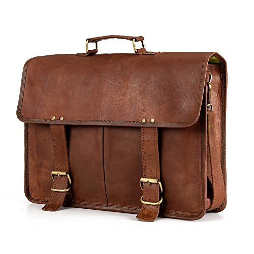 Businesstasche Aktentasche BERLINER BAGS Amsterdam Arbeitstasche Bürotasche Umhängetasche Qualität 17,5 Laptoptasche Ledertasche Vintage Uni Collegetasche Ordner Braun Herren Damen Groß XL