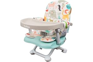 YOLEO Seggiolone Pappa, Portatile Rialzo Sedia Bambini per 6-36 mesi, Seggiolino per Bambini Regolabile con Chiusura Compatta e Vassoio Rimovibile, per uso Interno/Esterno (Verde con Cuscino)