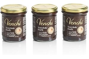 Venchi - Kit Dégustation de 3 Crèmes à Tartiner Noires, Chocolat Noir et "Noisettes du Piémont", 600 g, Sans Gluten, Sans Colorants et Sans Conservateurs