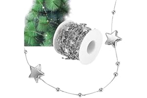 HEEPDD 10 Meters Trim Chain, ABS Plated Pearl Bead Chain Fiver Pointed Star Shaped Decorative String Chain for Crafts DIY and Party Wedding Home Decorations (Silver)