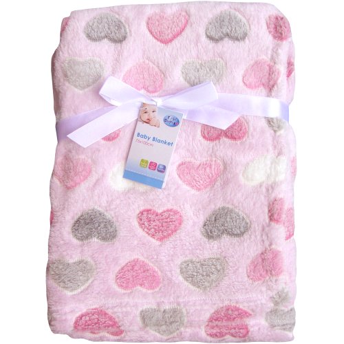 Super Soft & Fluffy Large Patterned Baby Blanket (Pink Hearts)