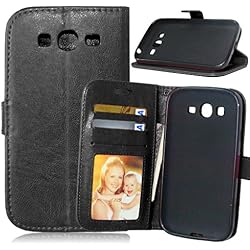 FUBAODA Funda de Piel para Samsung Galaxy Grand Neo Plus i9060,[Cable Libre] función de Soporte móvil,Cierre magnético,Ranuras para Tarjeta de crédito para Samsung Galaxy Grand Neo Plus i9060(Negro)