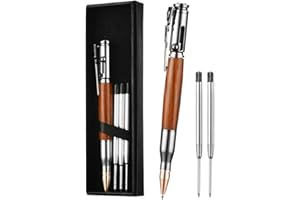 AUAUY Długopis z etui na prezent, chowany, lekki, metalowy długopis, z 5 dodatkowymi wkładami, atrament, do biura, szkoły, prezent dla studentów, taty, kolegi, chłopaka, męża, (słoje drewna)