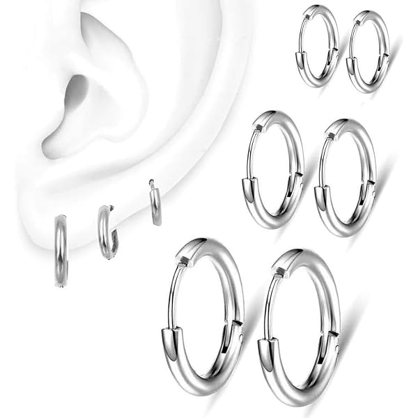 4 Paires Boucles D'Oreilles Créoles Acier Inoxydable 8-14mm - Homme Femme Anneaux Oreilles WOZNU