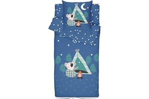 BLEU CALIN Caradou Parure de lit Enfant Koala, 4 pièces Couette Incluse, 90x190 cm, Coton, Bleu