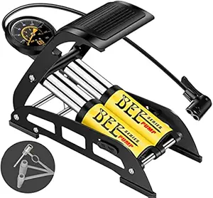 FLEXER 160PSI Aluminum Body High Pressure Air Foot Pump with Pressure Gauge for Car, Bike Tyres, 1 PCS (Yellow)