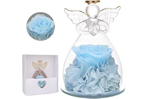 LOMUG Rosa Eterna Angelo, Rosa Stabilizzata, Rosa Eterna per Donna, Angelo di Vetro Rosa Eterna Regalo, Regalo San Valentine Anniversario Compleanno Fidanzata, Regalo per Donna Mamma Nonna (Blu)