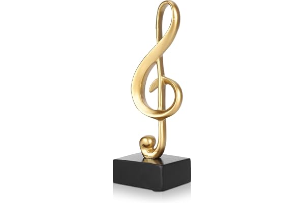 HERCHR Musiknot skulptur staty 5,8 x 4,8 x 17,3 cm guld musik not prydnad musikskulptur guld musiknoter statyett symbol harts prydnad för vardagsrum sovrum skåp