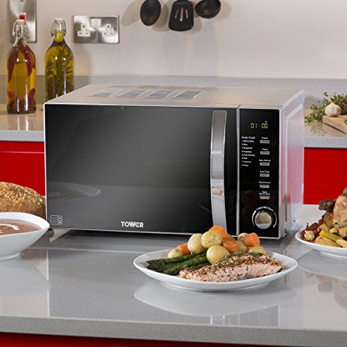 Tower T24007 Digital Microwave, 60 Minute Timer, 800 W, 20 Litre, Chrome