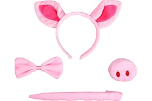Fychuo 4 PCS Pig Costumes Set, Pig Ear Tail Nose Tail Bow Tie, For Kids Role Play, Halloween, Party Accessories for Kids