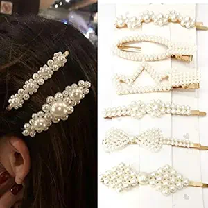Rubela Pearl Metal Hair Clips Pins Styling Barrette Ties Women Girls Elegant Handmade Fashion Accessories Bobby Random Design for Party Jewelry