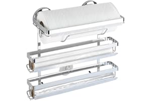WENKO Magic-Loc portarotolo da cucina Trio - per 3 diversi rotoli, fissaggio senza trapano, Metallo cromato, 33 x 32 x 16 cm, Argento lucido