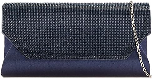 Ladies Designer You Spatk Rain Pearl Bead Fold Faux Leather Clutch Bag (Navy)