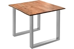 ‎SAM SAM Esszimmertisch 80x80 cm Quinn, echte Baumkante, nussbaumfarben, massiver Esstisch aus Akazienholz, Metallbeine Silber, Baumkantentisch, FSC® 100% Zertifiziert