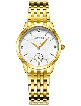 Longbo Luxus Damen Gold Edelstahl Band Analog Quarz Business Watch Vintage Paar Kleid Watch Strass Fake Chrono...