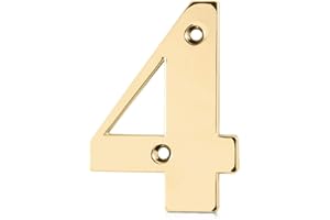 XFORT Polished Brass Front Door Number 4, House Number Suitable for All Door Types including Wooden, uPVC, and Composite.