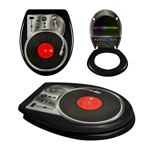 Premium WC Sitz mit Absenkautomatik - "DJ Turntable" Design - Toilettendeckel aus Duroplast inkl. Montagesatz - VENKON