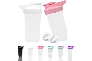 YAYAYOUNG Protein Shaker Flasche 300 ml Auslaufsicher, BPA Frei, Eiweiß Shaker für Supplement Shakes mit Sieb & Skala, Fitness Mixer für cremige Whey Proteinpulver Shakes, (Weiß+Rosa(2PCS)