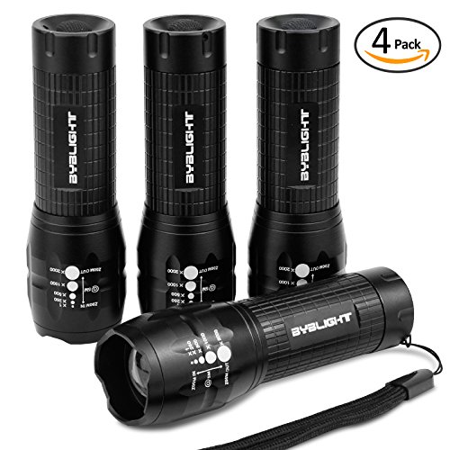 4er mini LED Taschenlampe, BYBLIGHT Zoombare LED Taschenlampe mit CREE-Chip, 3 Licht-Modi, 150 Lumen, Wasserdichte Taschenlampe LED, 3x aaa Akuu betrieben, Günstig Pack (4 Stück)