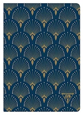 Clairefontaine 192236C - Un carnet piqué Neo Deco textile 14,8x21cm 96 pages ivoires lignées 90g, couverture Bleu motif "Paon"