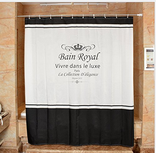 Bellabrunnen Duschvorhang aus Stoff, Anti-Schimmel Polyester Wasserabweisend,schwarz/weiß, 240cm x 200cm