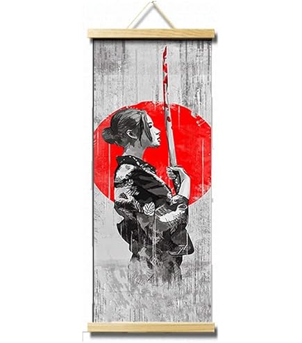 HMDKHI Poster Japonais Bushido Samouraï Ninja Mont Fuji - Toile Sans Cadre 50x70cm Décoration Murale