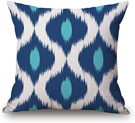 MaxG Home Decor Cotton Linen Geometric Shape Turquoise Waves Throw Pillow Cases Cushion Covers For Sofa Bed 18X18 inches (#2)