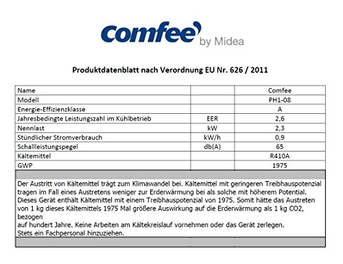 Comfee mobiles Klimagerät 9000 BTU für Räume bis 32 m², EEK A, weiß, PH1-09CRN1 - 3
