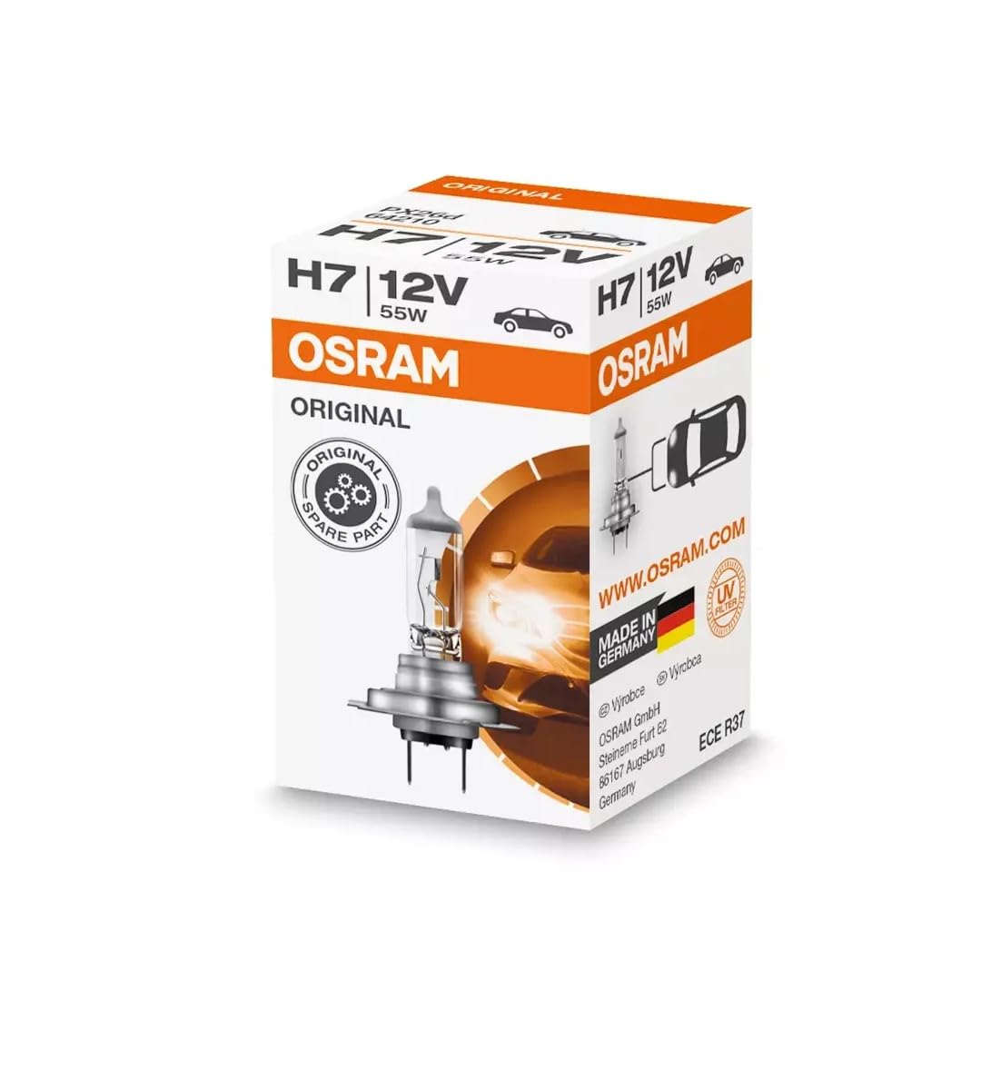 OSRAM 64210 Original Line 12V, H7, halogeen koplamp, kartonnen vouwdoos (1 lamp), oranje