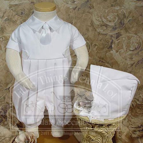 Baby-Boys-White-Gabardine-Knicker-Poly-Satin-Christening-Set-Size-18M